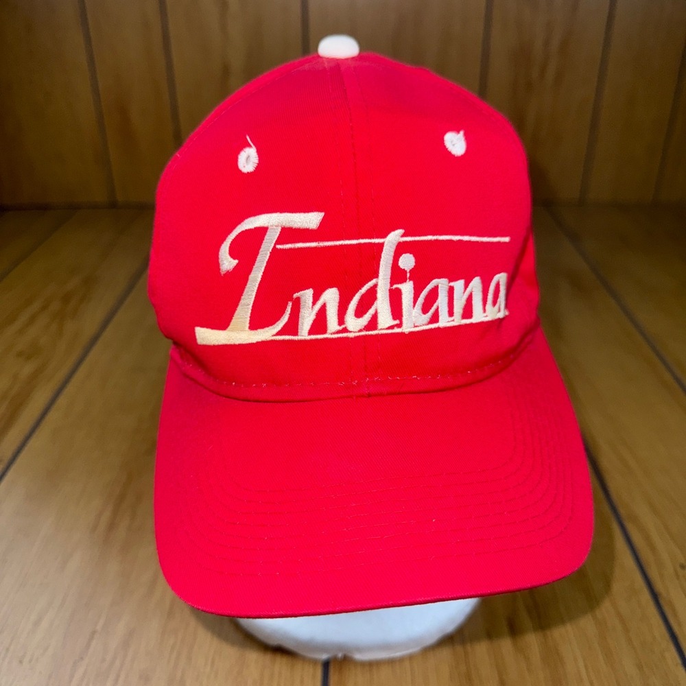 Vintage Indiana Hoosiers The Game Snapback Hat Red IU Bar Script Cap NCAA 90s